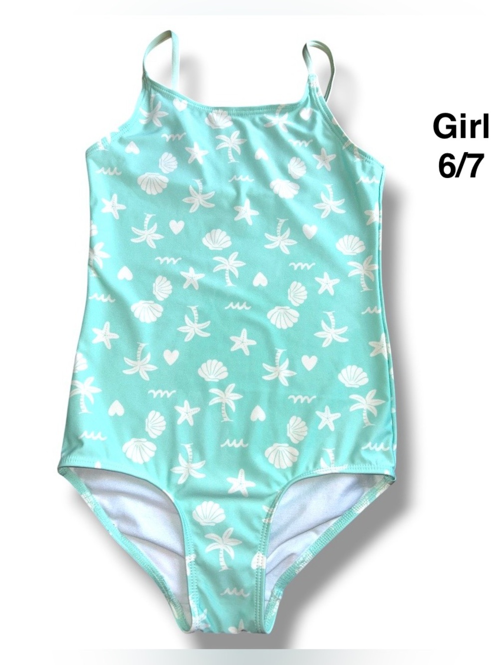 H& M Girls' Aqua Seashell Print One-Piece Swimsuit size 6X-7